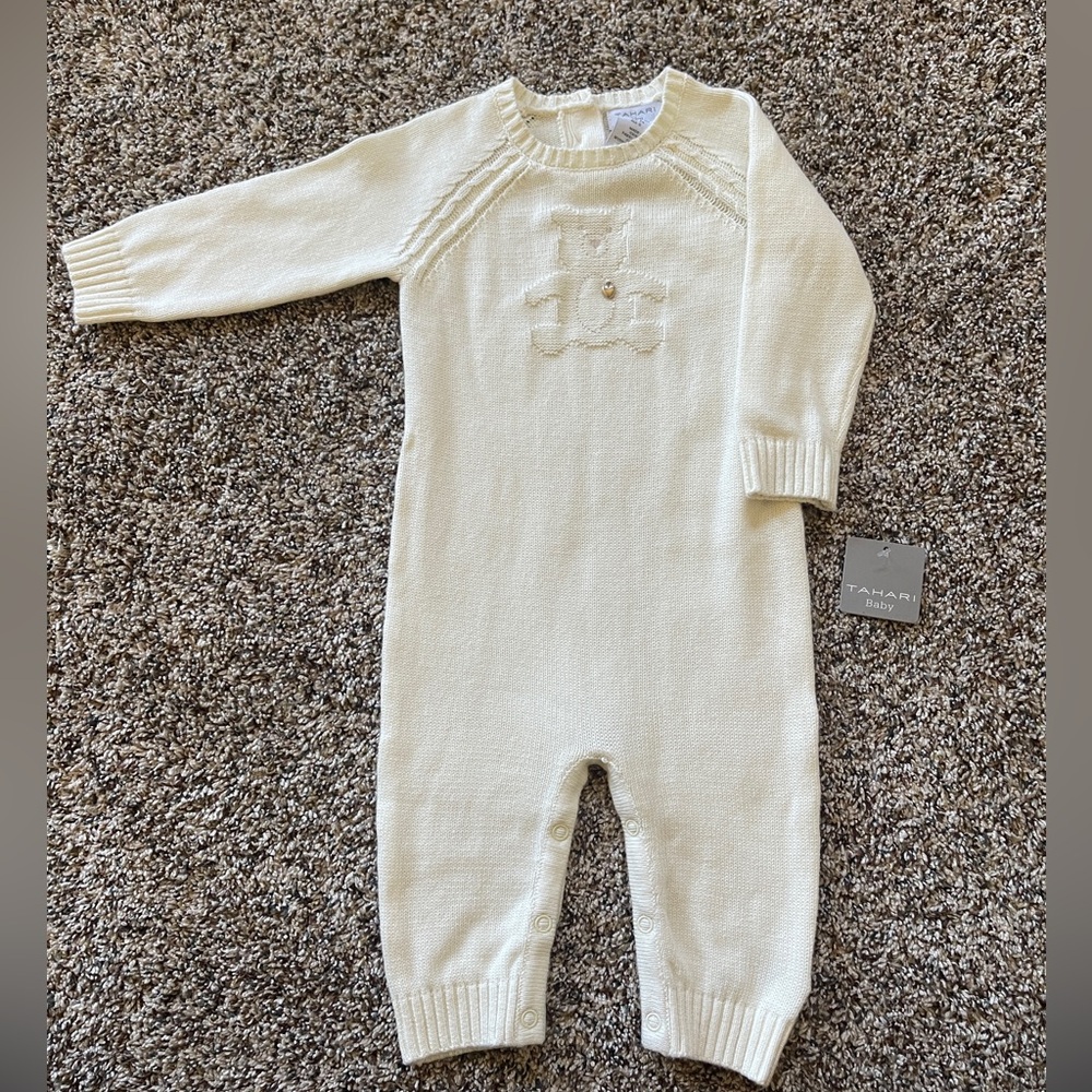 Tabari Baby Knitted One Piece Jumpsuit Cream  6-9M